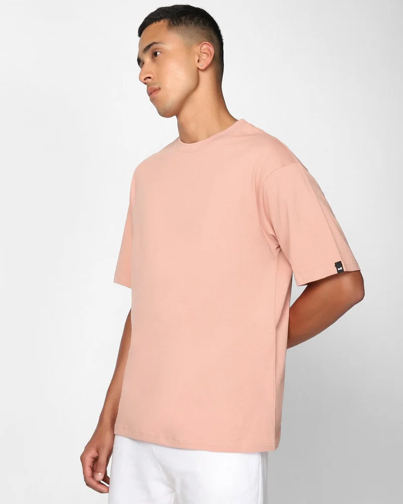 bewakoof Men's Pink Oversized T-shirt